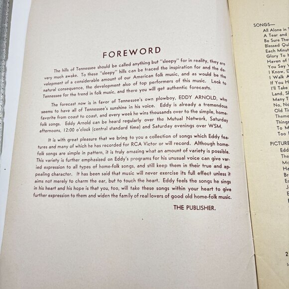 Eddy Arnolds Radio Favorites Piano Song Book Sheet Music Number A-1 Vtg Country - Picture 2 of 9